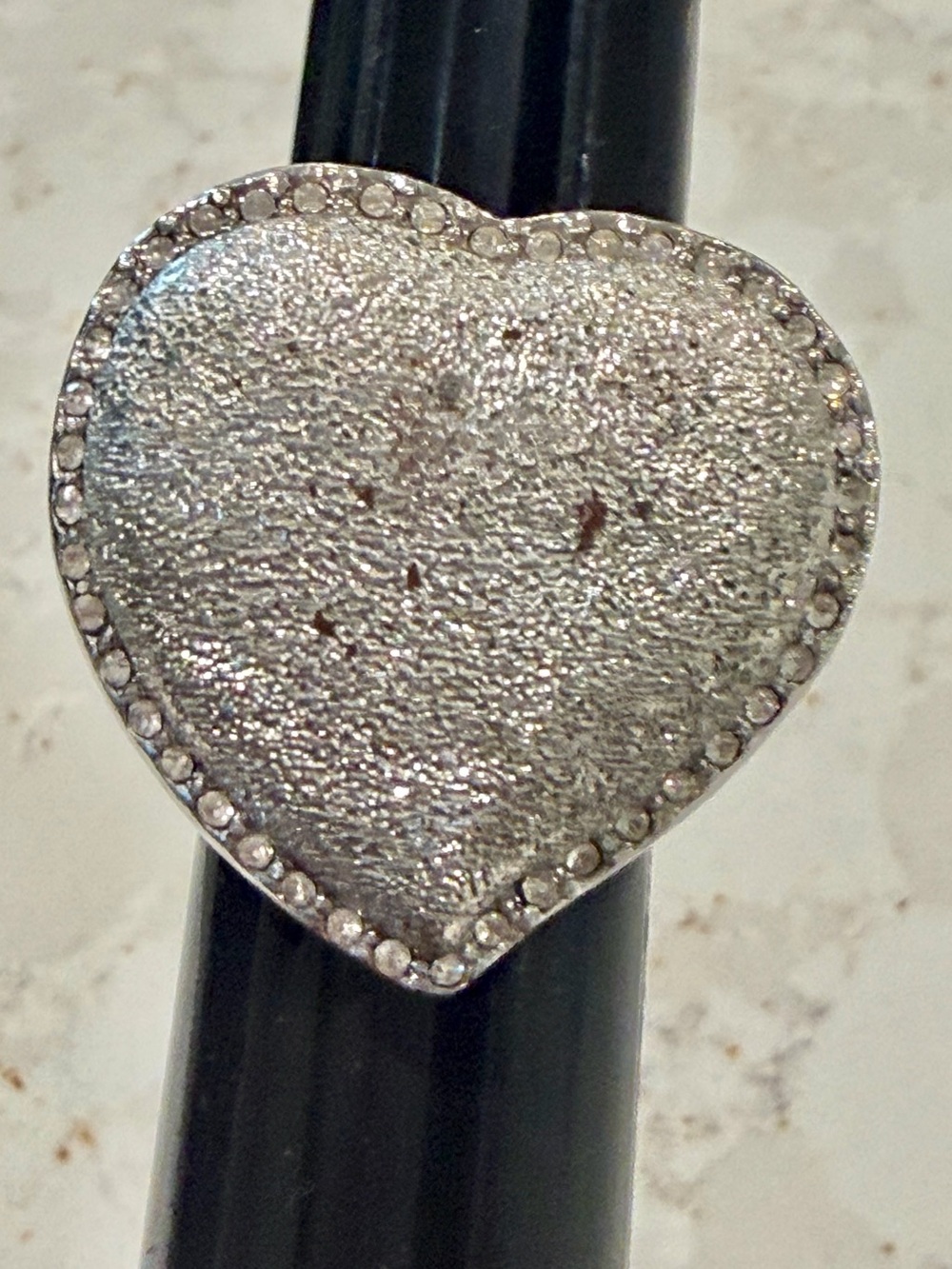 Silver Heart Statement Ring - Women's Fashion Jewelry size 7 stamped G on band